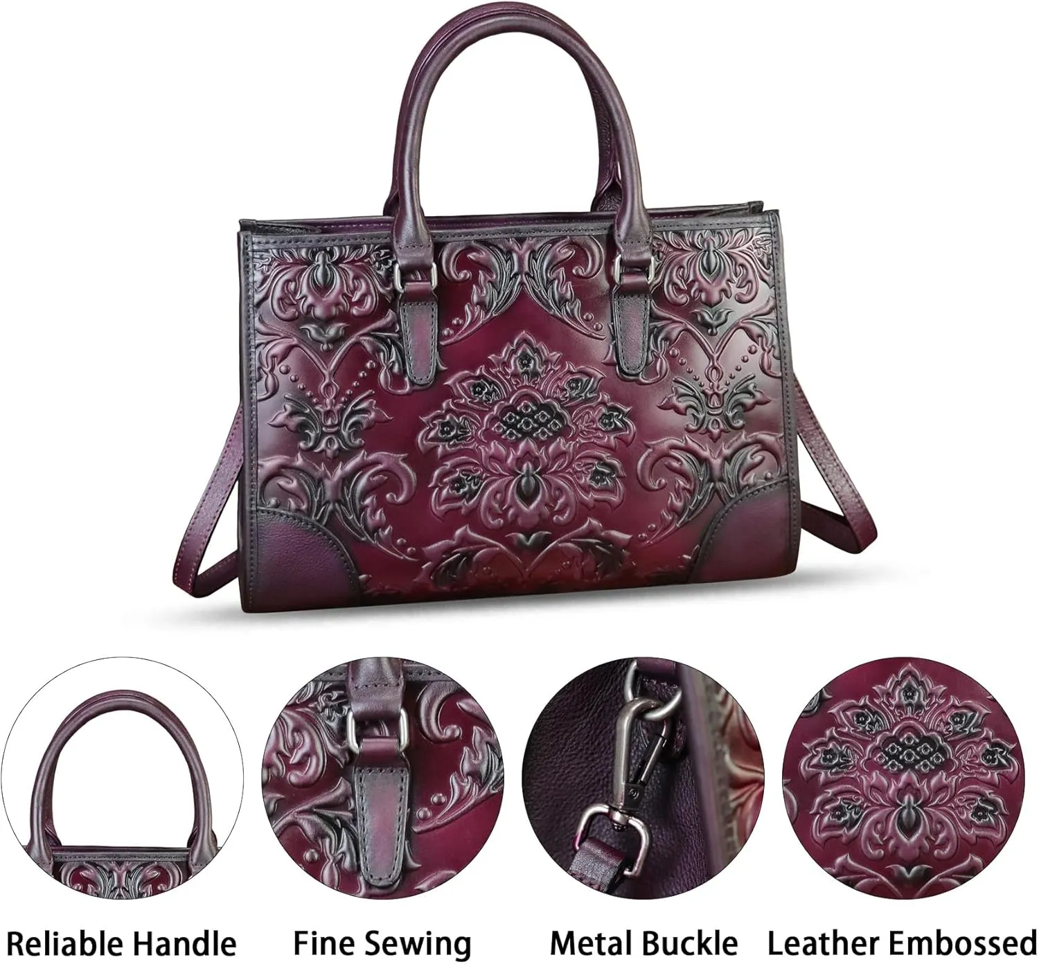 Genuine Leather Satchel for Women Purse Embossed Top Handle Handbag Handmade Crossbody Tote Shoulder Bags
