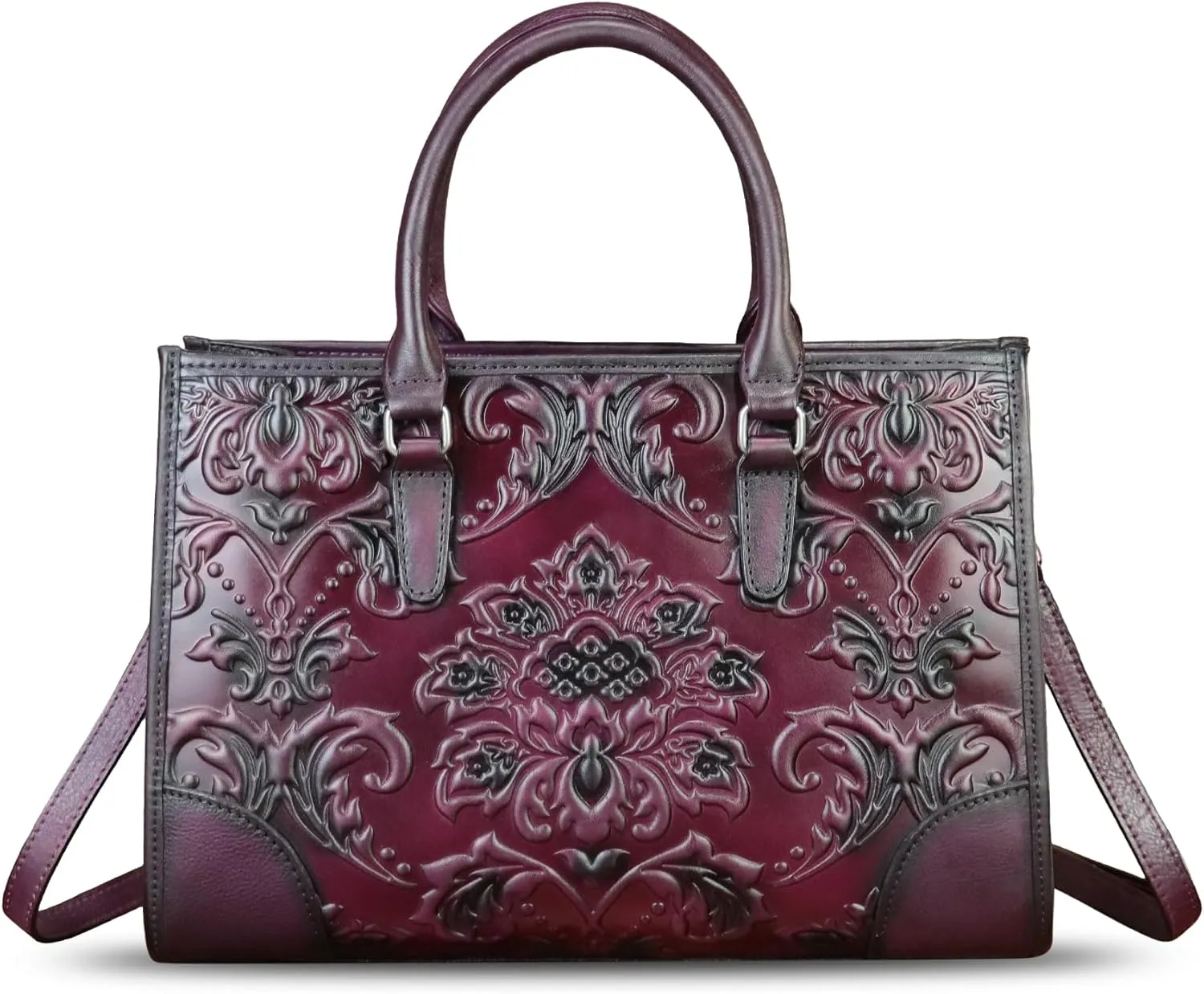 Genuine Leather Satchel for Women Purse Embossed Top Handle Handbag Handmade Crossbody Tote Shoulder Bags