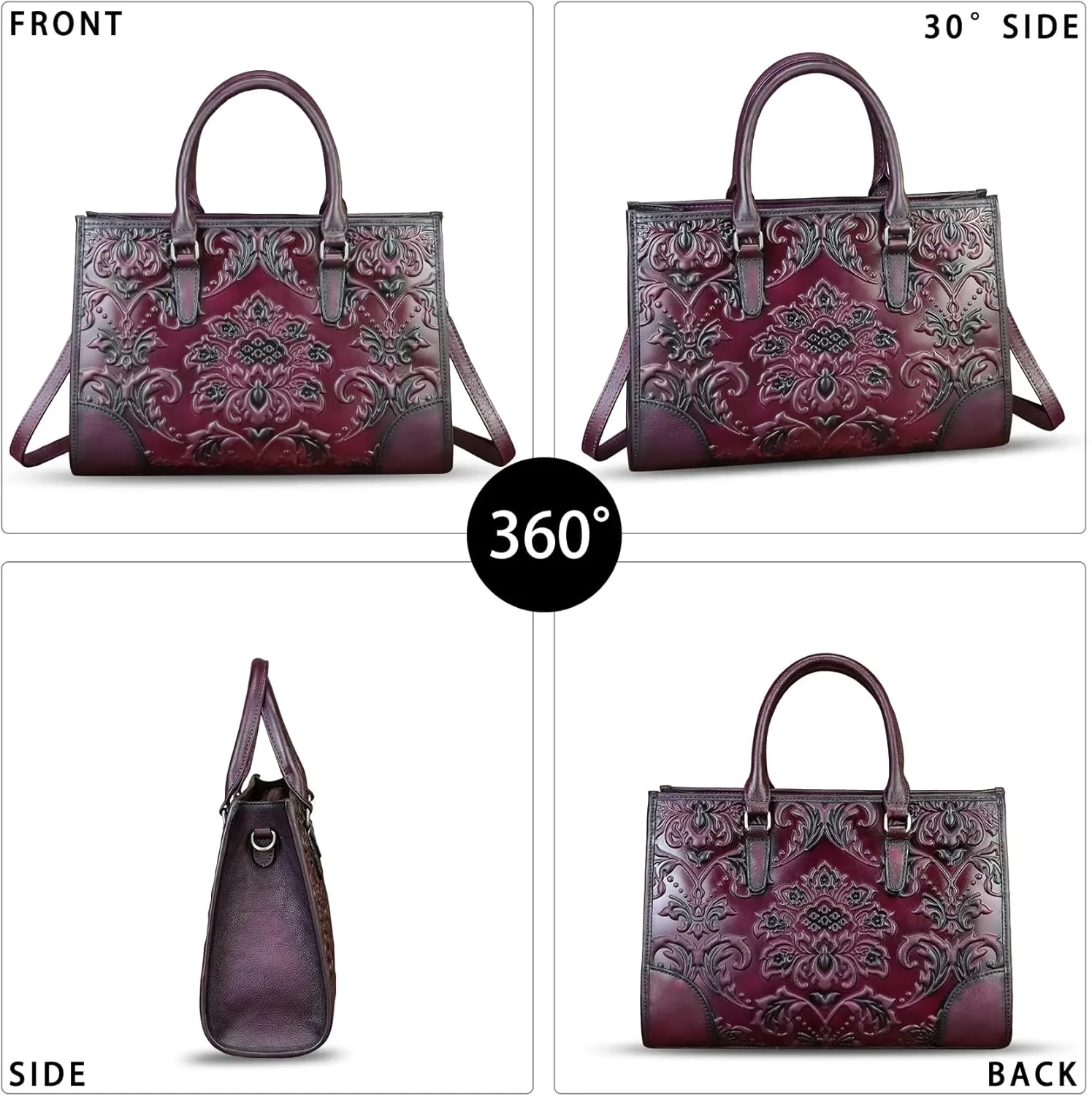 Genuine Leather Satchel for Women Purse Embossed Top Handle Handbag Handmade Crossbody Tote Shoulder Bags