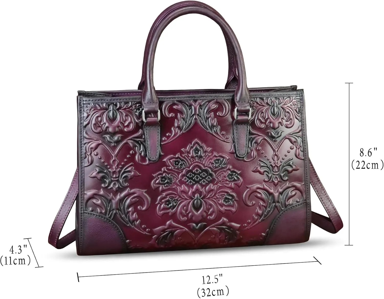 Genuine Leather Satchel for Women Purse Embossed Top Handle Handbag Handmade Crossbody Tote Shoulder Bags