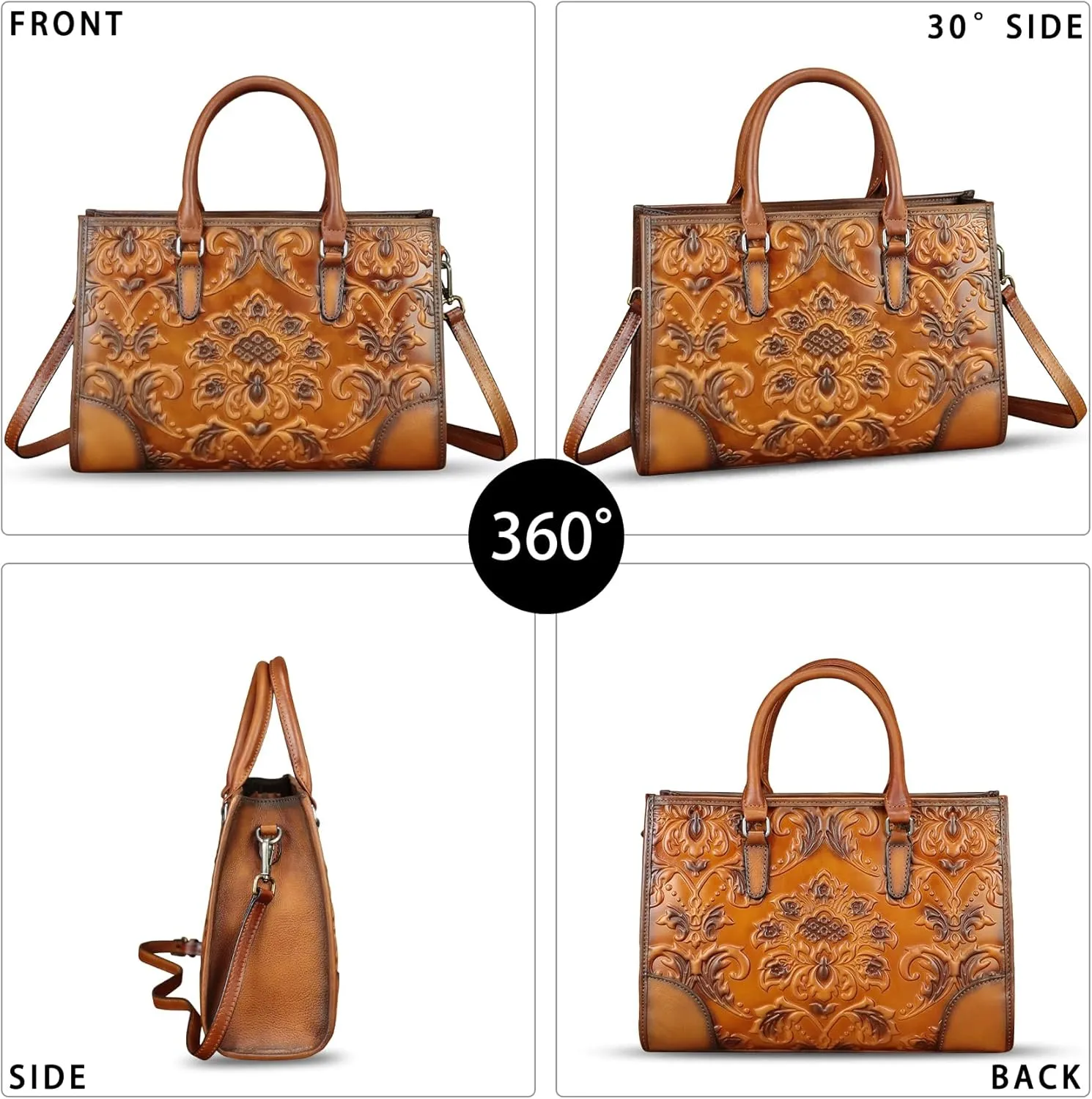 Genuine Leather Satchel for Women Purse Embossed Top Handle Handbag Handmade Crossbody Tote Shoulder Bags