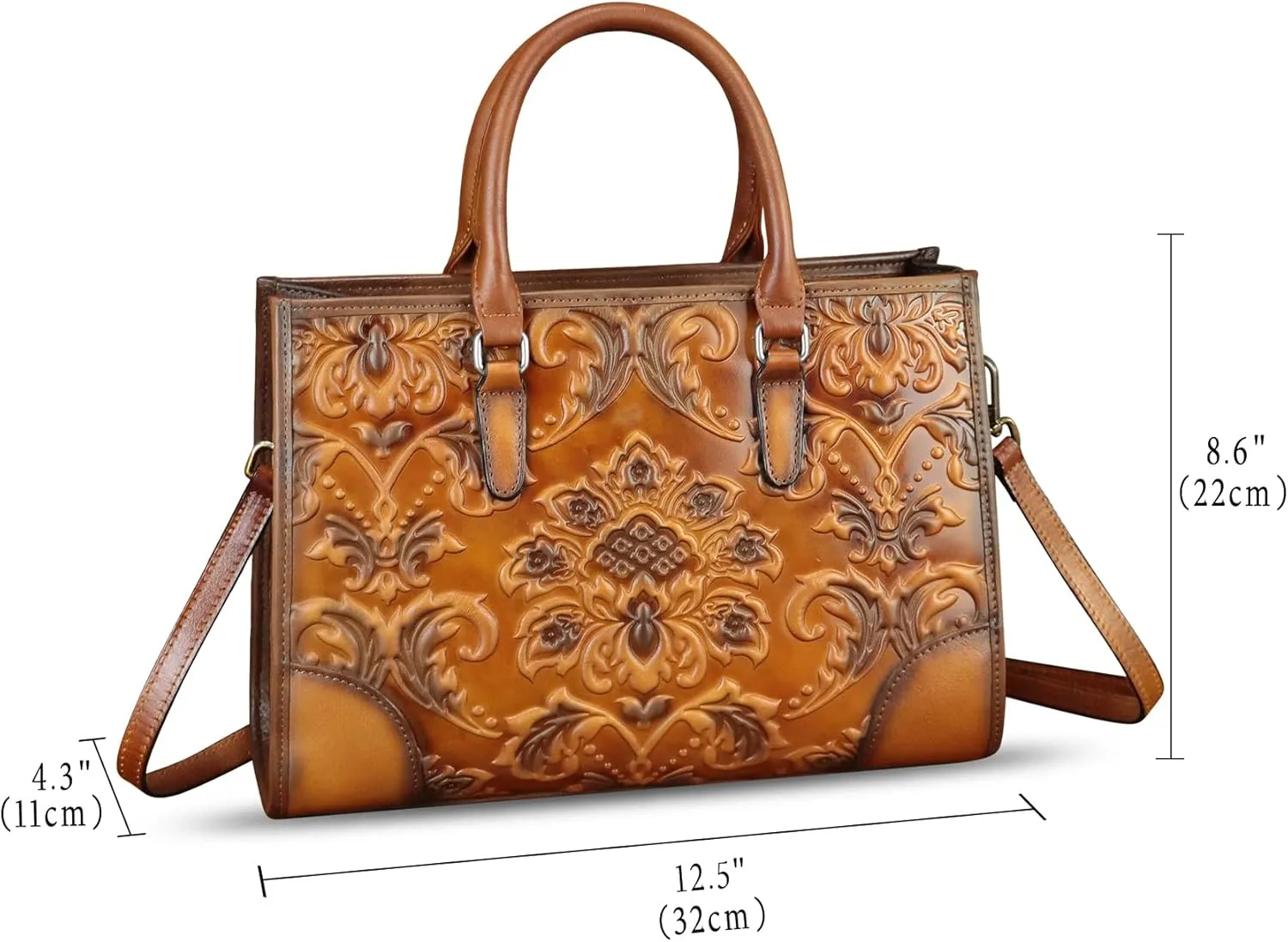 Genuine Leather Satchel for Women Purse Embossed Top Handle Handbag Handmade Crossbody Tote Shoulder Bags