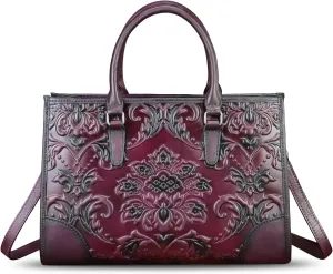 Genuine Leather Satchel for Women Purse Embossed Top Handle Handbag Handmade Crossbody Tote Shoulder Bags