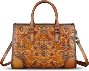Genuine Leather Satchel for Women Purse Embossed Top Handle Handbag Handmade Crossbody Tote Shoulder Bags