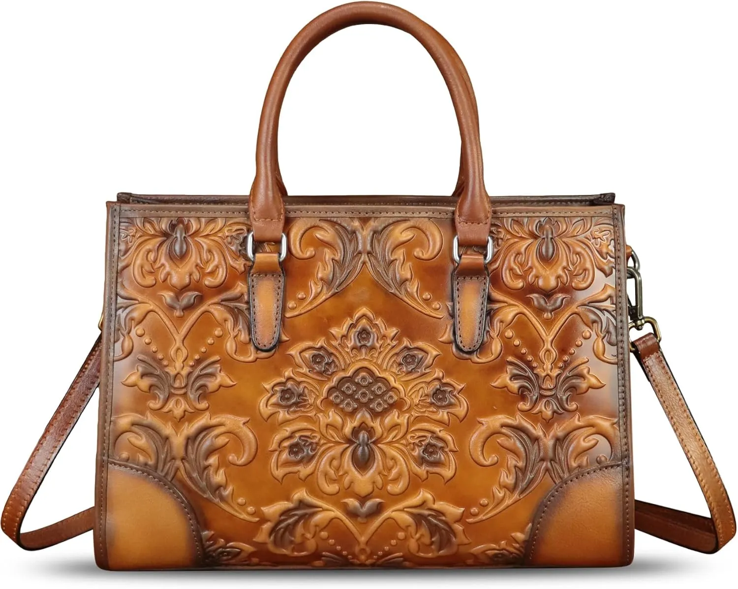 Genuine Leather Satchel for Women Purse Embossed Top Handle Handbag Handmade Crossbody Tote Shoulder Bags
