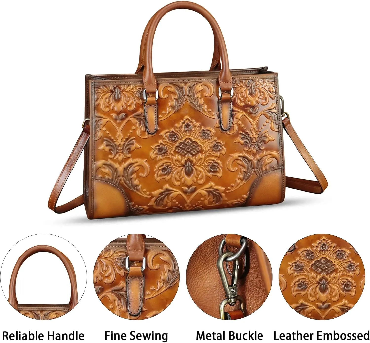 Genuine Leather Satchel for Women Purse Embossed Top Handle Handbag Handmade Crossbody Tote Shoulder Bags