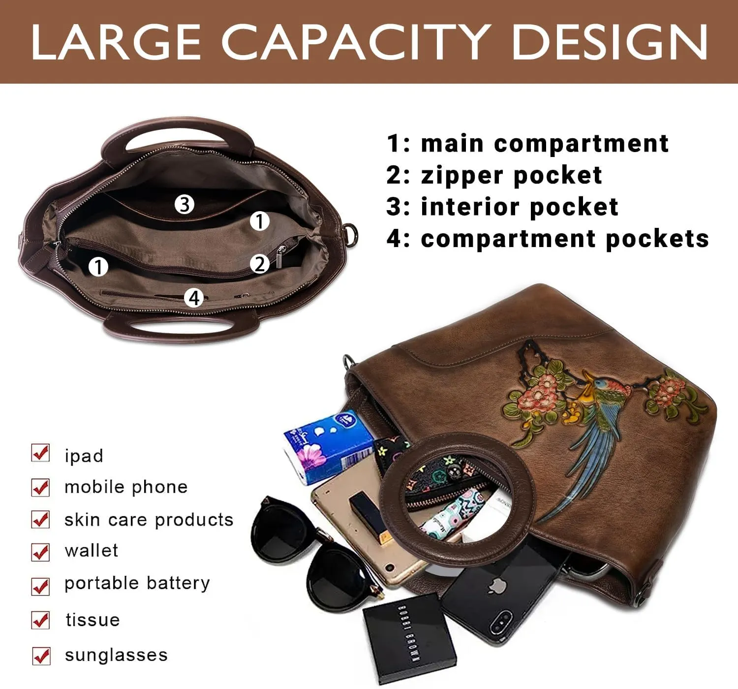 Genuine Leather Satchel for Women Top Handle Bags Handmade Purse Vintage Embossed Leather Crossbody Handbags Hobo Bag