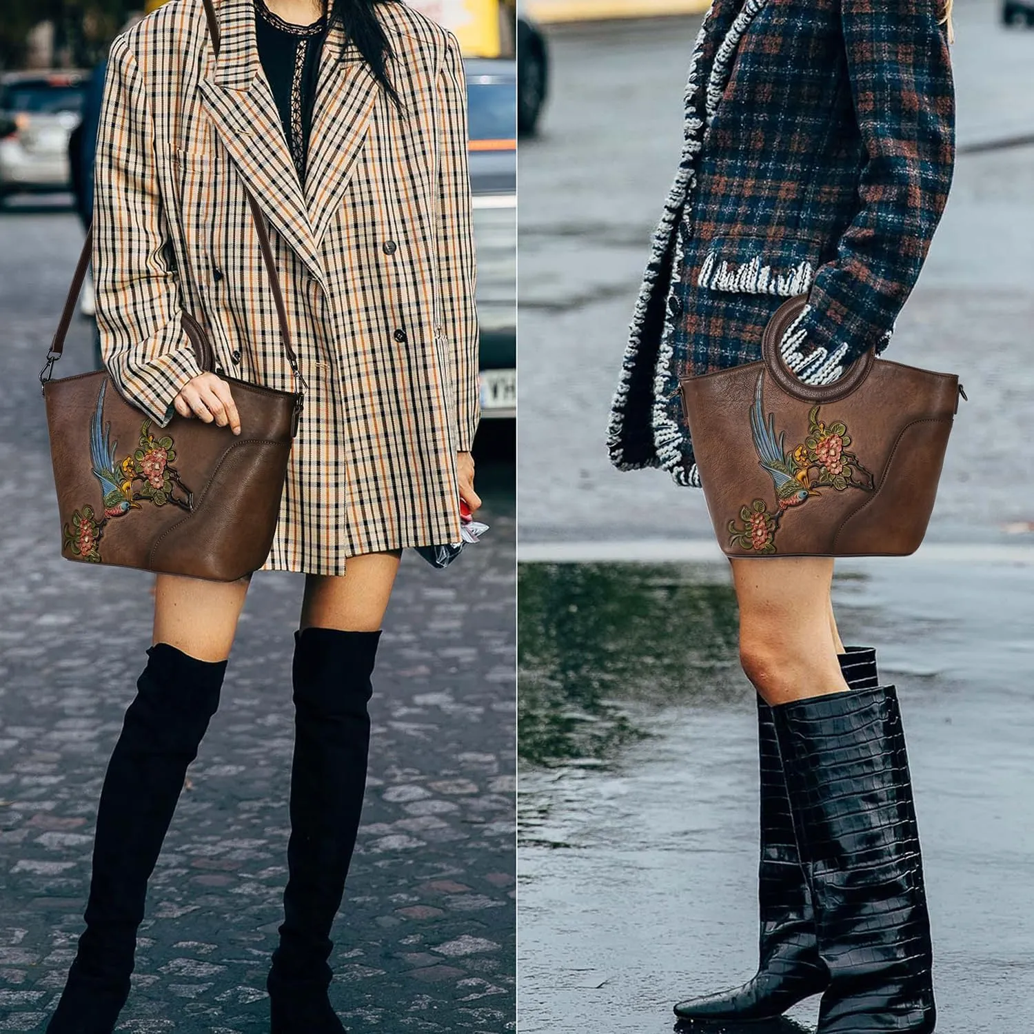 Genuine Leather Satchel for Women Top Handle Bags Handmade Purse Vintage Embossed Leather Crossbody Handbags Hobo Bag