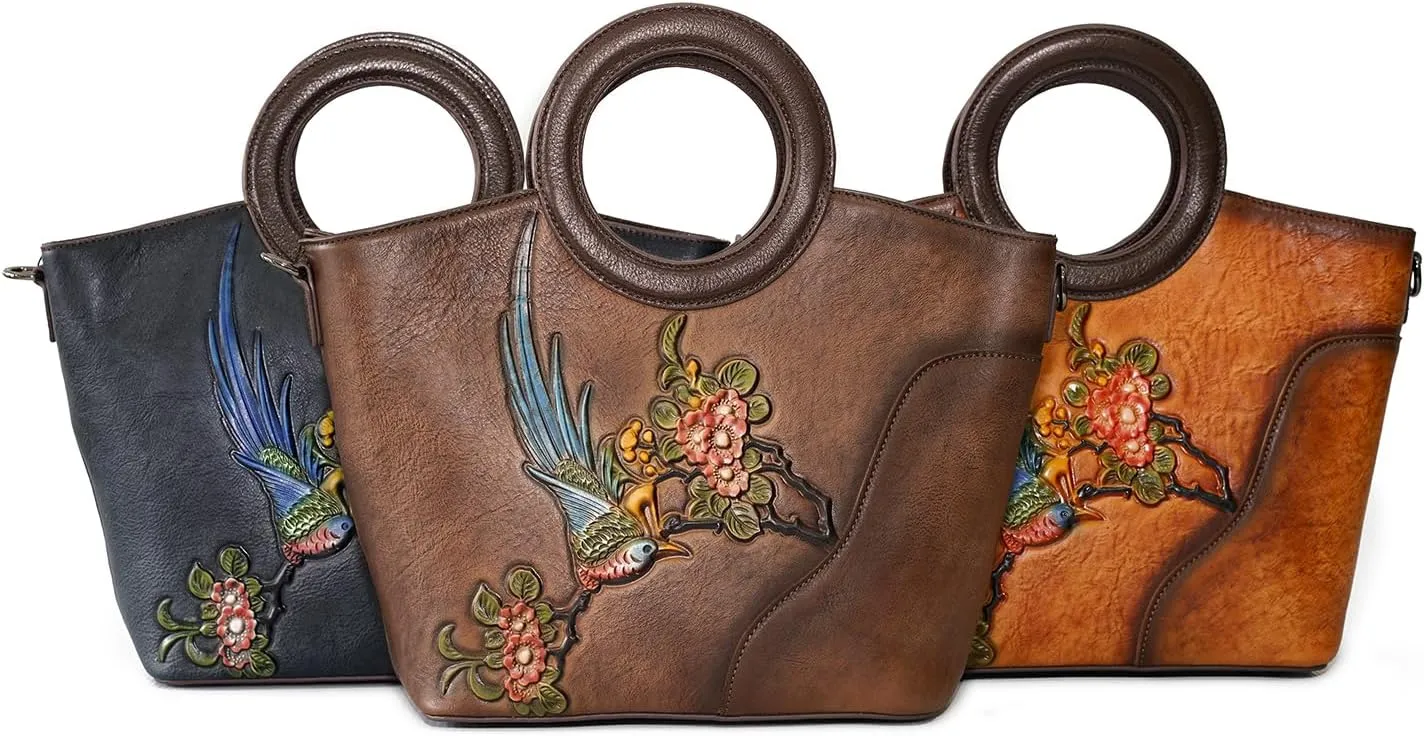 Genuine Leather Satchel for Women Top Handle Bags Handmade Purse Vintage Embossed Leather Crossbody Handbags Hobo Bag