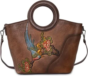 Genuine Leather Satchel for Women Top Handle Bags Handmade Purse Vintage Embossed Leather Crossbody Handbags Hobo Bag