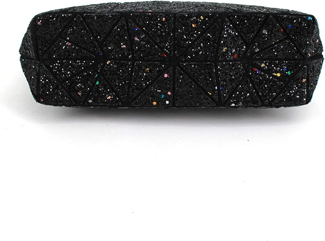 Geometric Bag Women Cross-Body Bag PU Shoulder Bag Chain Bag Laser Clutch Purse Bags (Black)