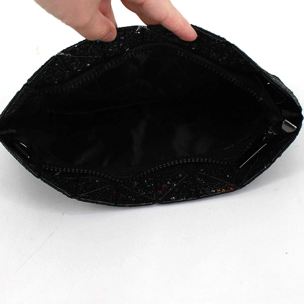 Geometric Bag Women Cross-Body Bag PU Shoulder Bag Chain Bag Laser Clutch Purse Bags (Black)