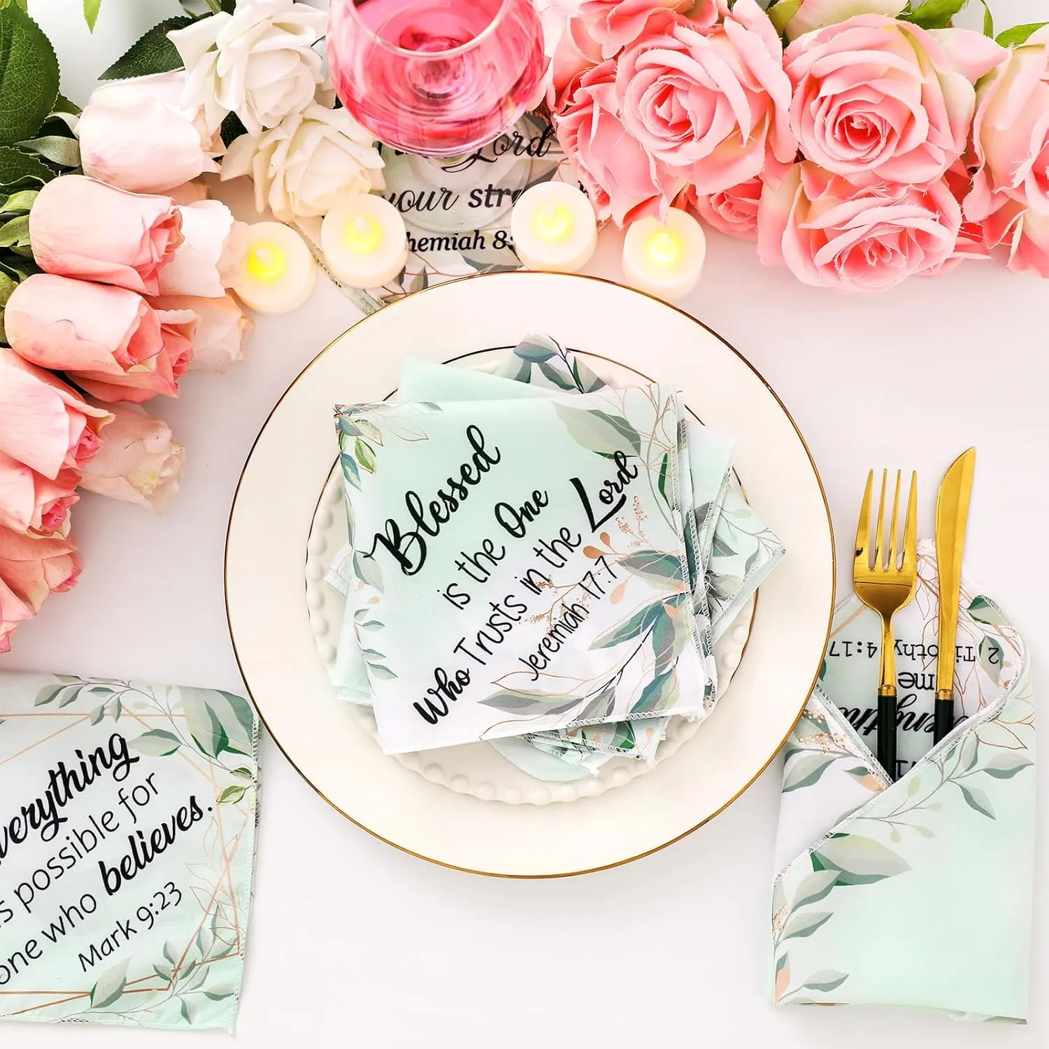 Geyoga 50 Pcs Handkerchiefs for Women Christian Religious Gifts Bible Verse Inspirational Church Bulk for Birthday Tea Party Favors
