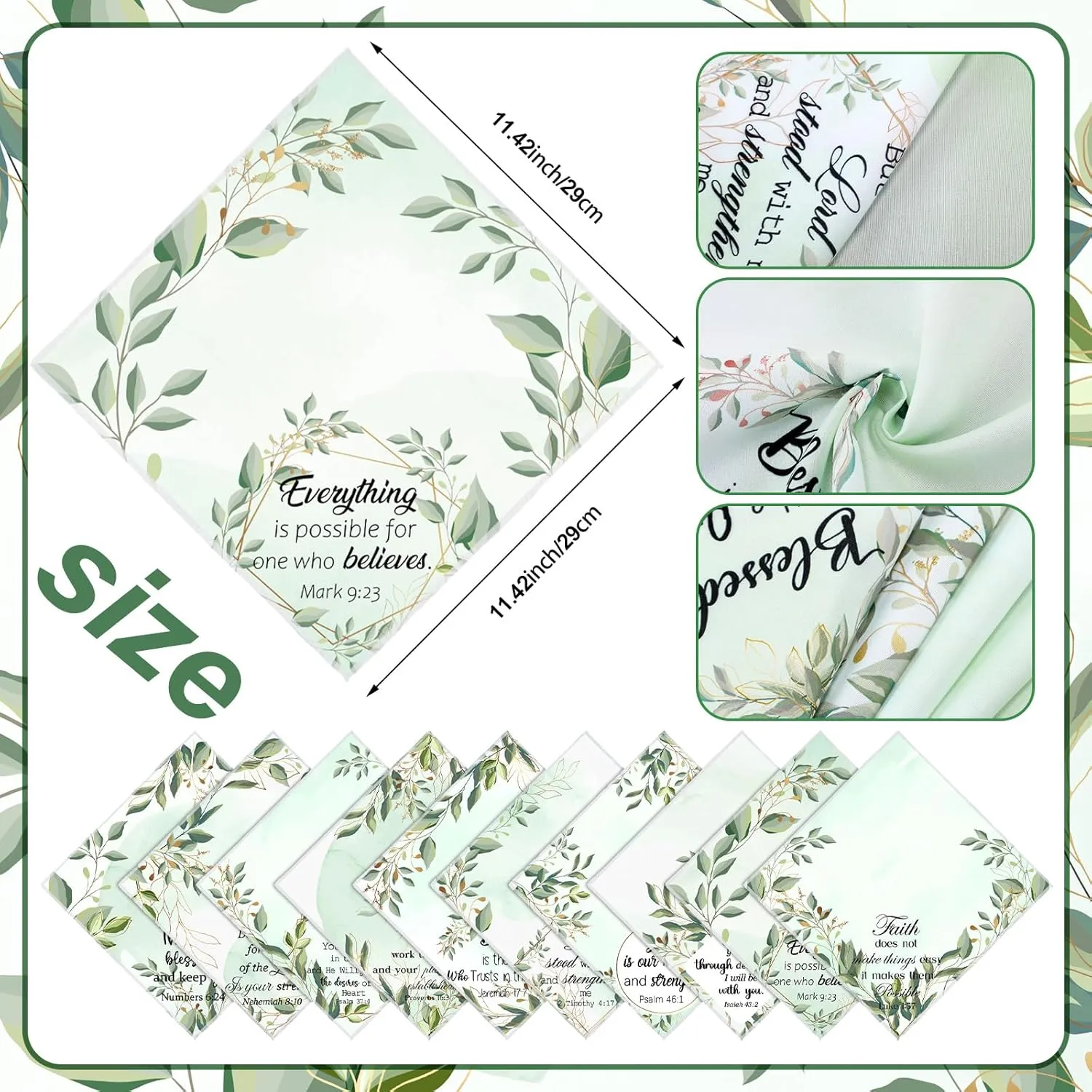 Geyoga 50 Pcs Handkerchiefs for Women Christian Religious Gifts Bible Verse Inspirational Church Bulk for Birthday Tea Party Favors