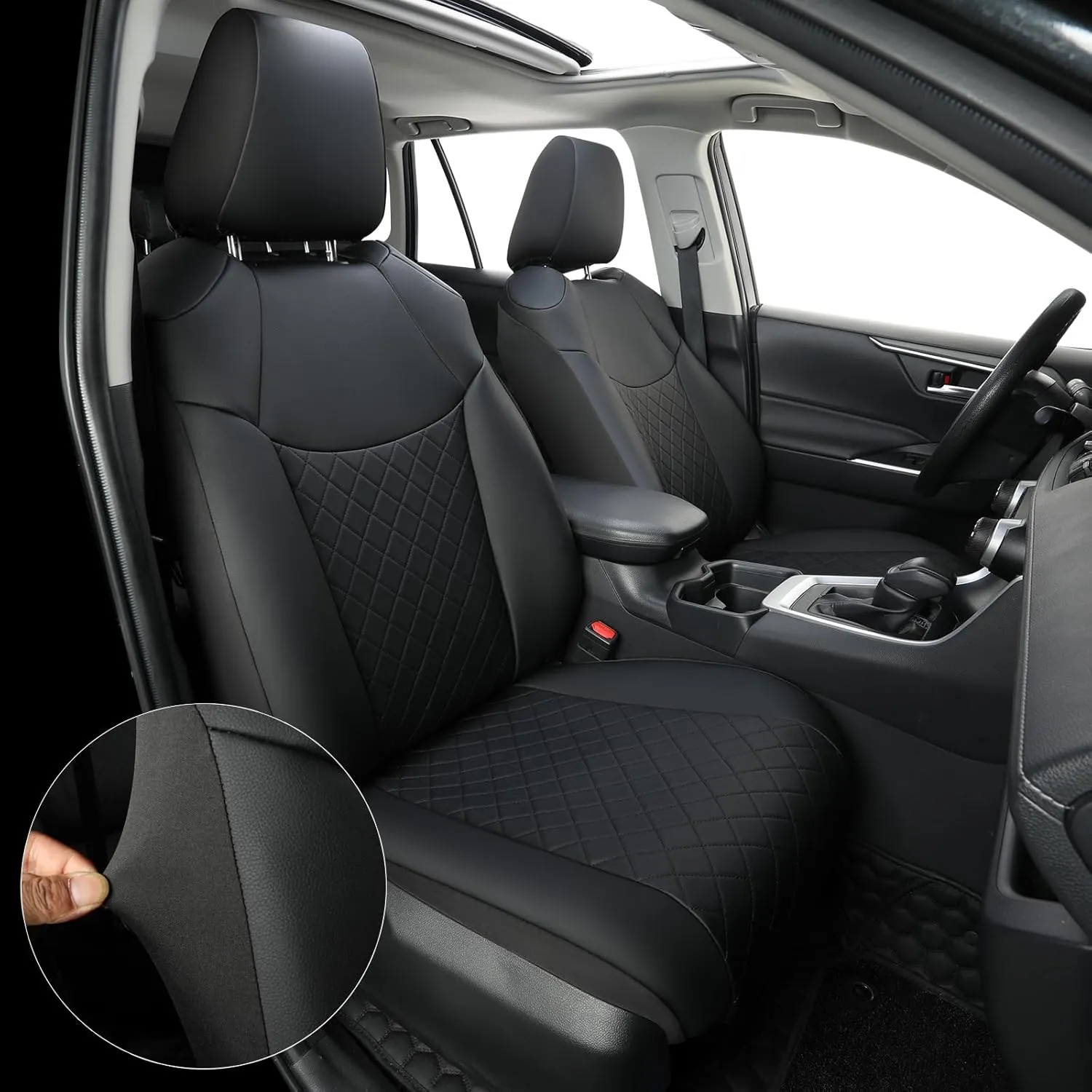GIANT PANDA 2-Pack Front Car Seat Covers Custom Fit for Toyota Rav4 2019 2020 2021 2022 2023 2024 2025 XLE,LE,XLE Premium, Limited(Non-Hybrid & Adventure,TRD-Off) Faux Leather,Polyester Fiber(Black)