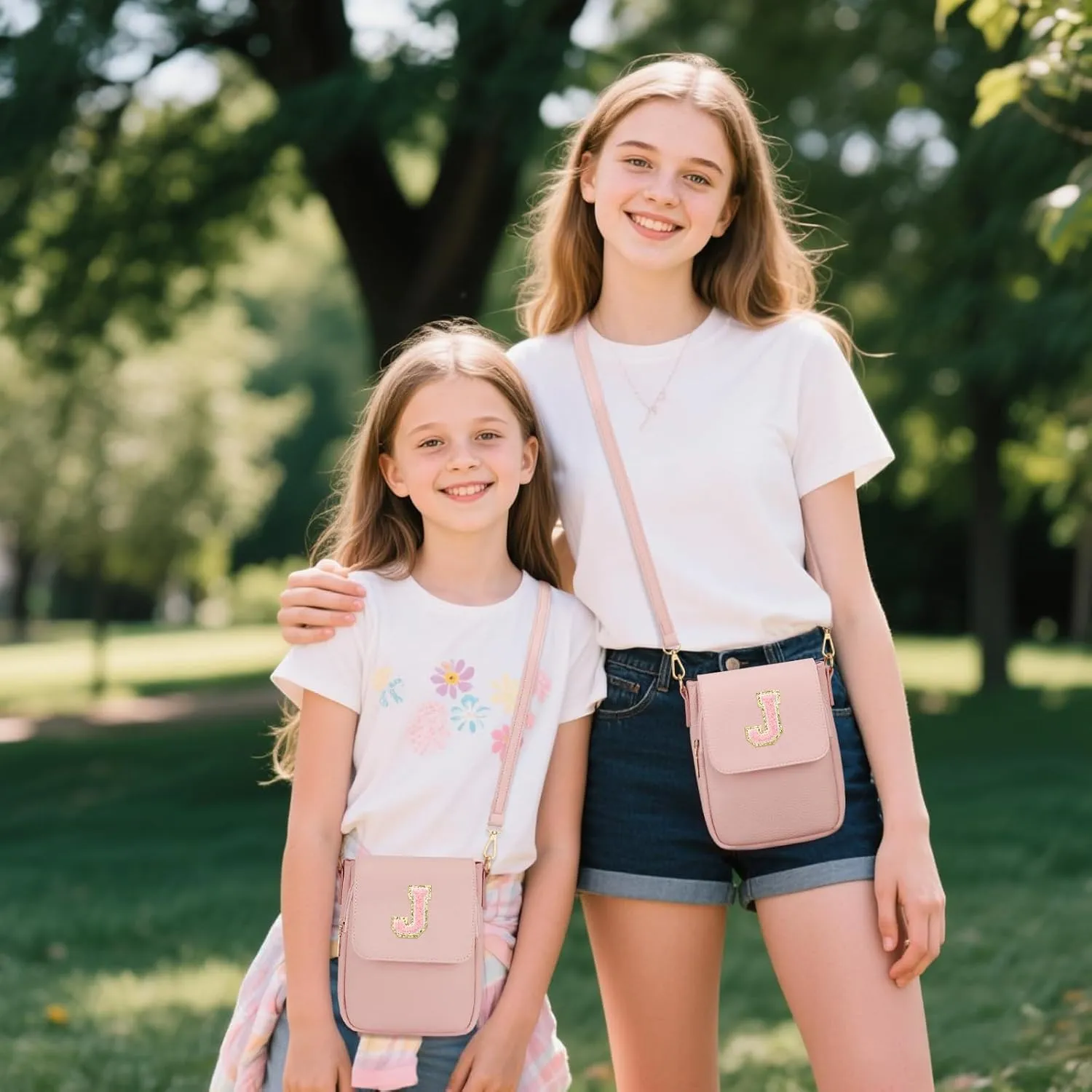 Gift for Girls Small Initial Crossbody Bag for Teens Vegan Leather Cell Phone Kids Purse (Pink-J)
