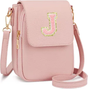 Gift for Girls Small Initial Crossbody Bag for Teens Vegan Leather Cell Phone Kids Purse (Pink-J)