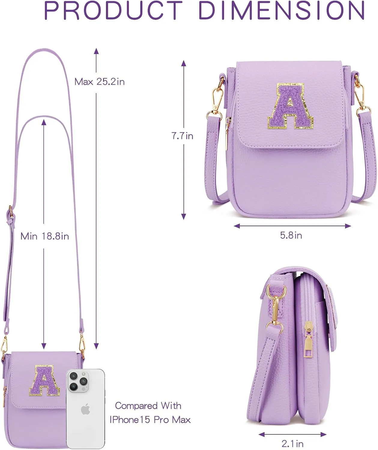 Gift for Girls Small Initial Crossbody Bag for Teens Vegan Leather Cell Phone Kids Purse