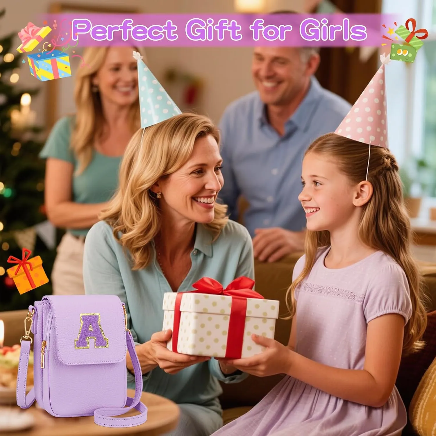 Gift for Girls Small Initial Crossbody Bag for Teens Vegan Leather Cell Phone Kids Purse
