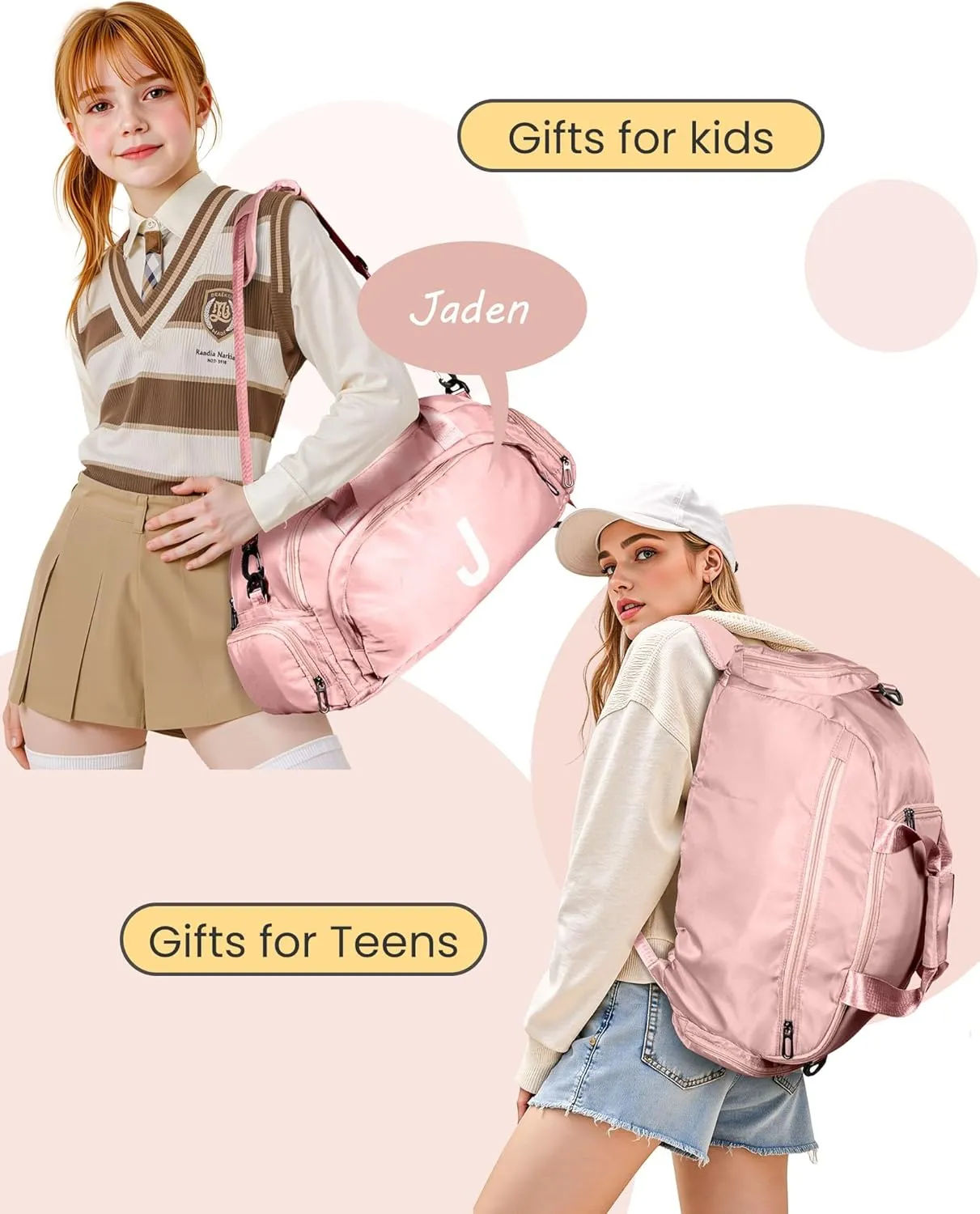 Gifts for 8 9 10 11 12 13 14 15 16 Year Old Girls, Initial Gym Bags with Shoe Compartment, Personalized Girl Duffel Bag, Monogram Kid Overnight Bags, Teen Weekend Bag (Letter A)