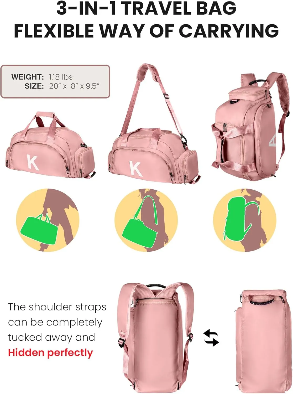 Gifts for 8 9 10 11 12 13 14 15 16 Year Old Girls, Initial Gym Bags with Shoe Compartment, Personalized Girl Duffel Bag, Monogram Kid Overnight Bags, Teen Weekend Bag (Letter A)