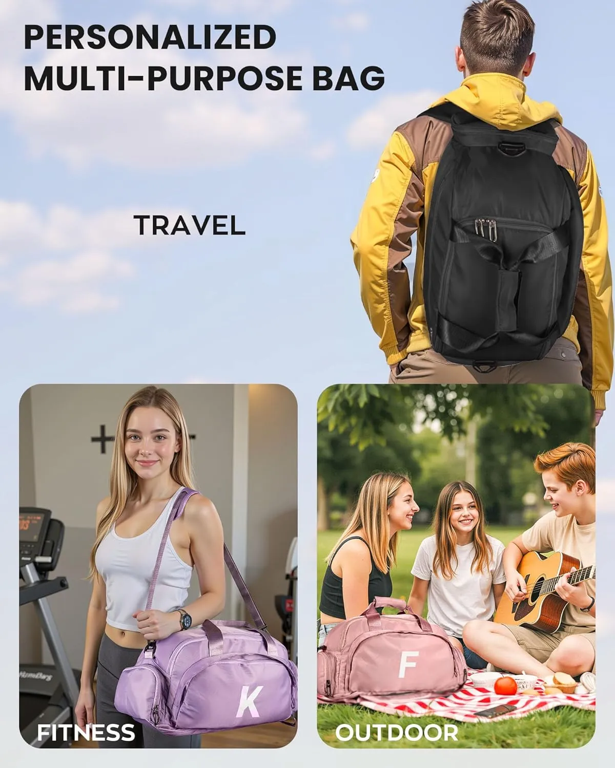 Gifts for 8 9 10 11 12 13 14 15 16 Year Old Girls, Initial Gym Bags with Shoe Compartment, Personalized Girl Duffel Bag, Monogram Kid Overnight Bags, Teen Weekend Bag (Letter A)
