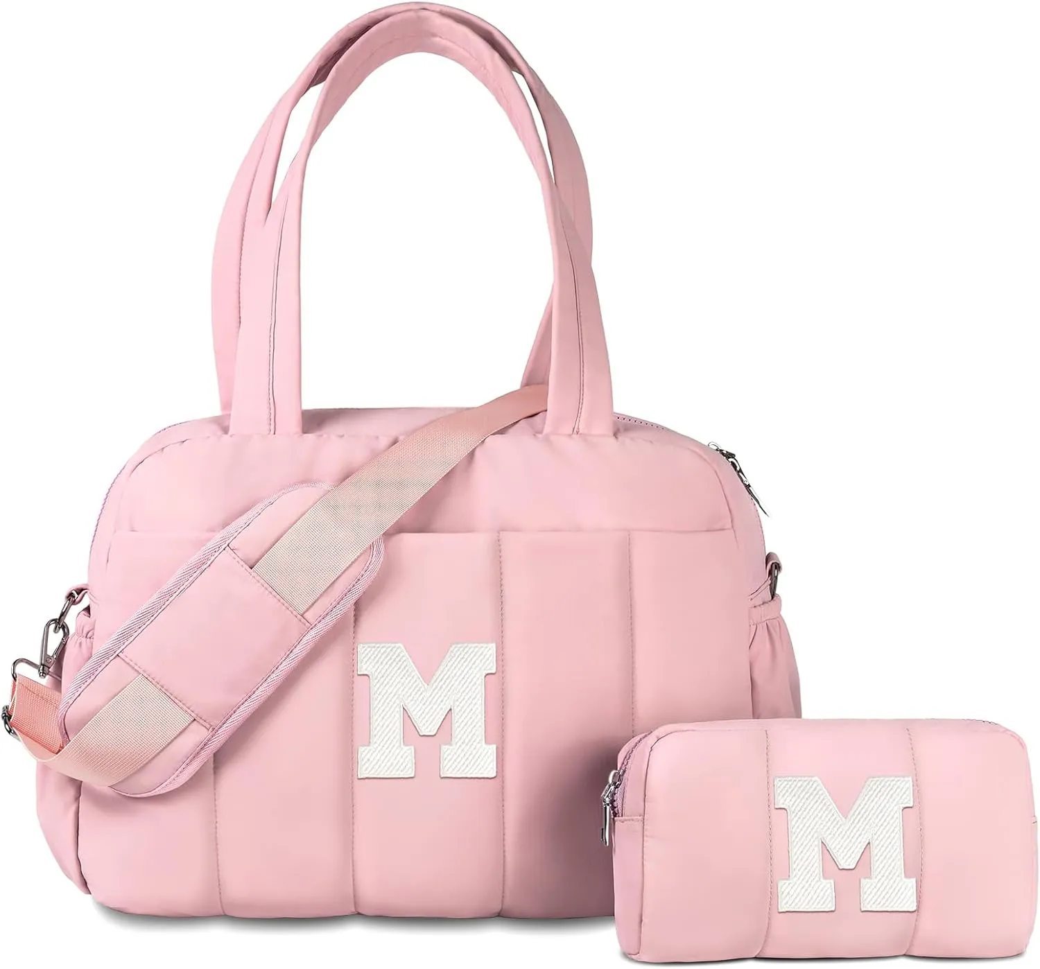 Gifts for Daughter 10 11 12 13 14 15 16 17 18 Year Old, Mothers Day Gift-Duffel Bag, Personalized Lightweight Weekender Bags, Travel Overnight Bags with Makeup Bag (Letter M)