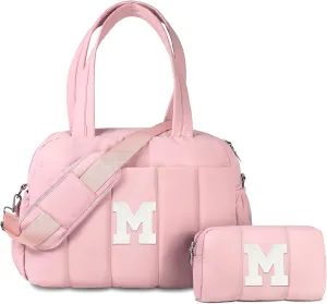 Gifts for Daughter 10 11 12 13 14 15 16 17 18 Year Old, Mothers Day Gift-Duffel Bag, Personalized Lightweight Weekender Bags, Travel Overnight Bags with Makeup Bag (Letter M)