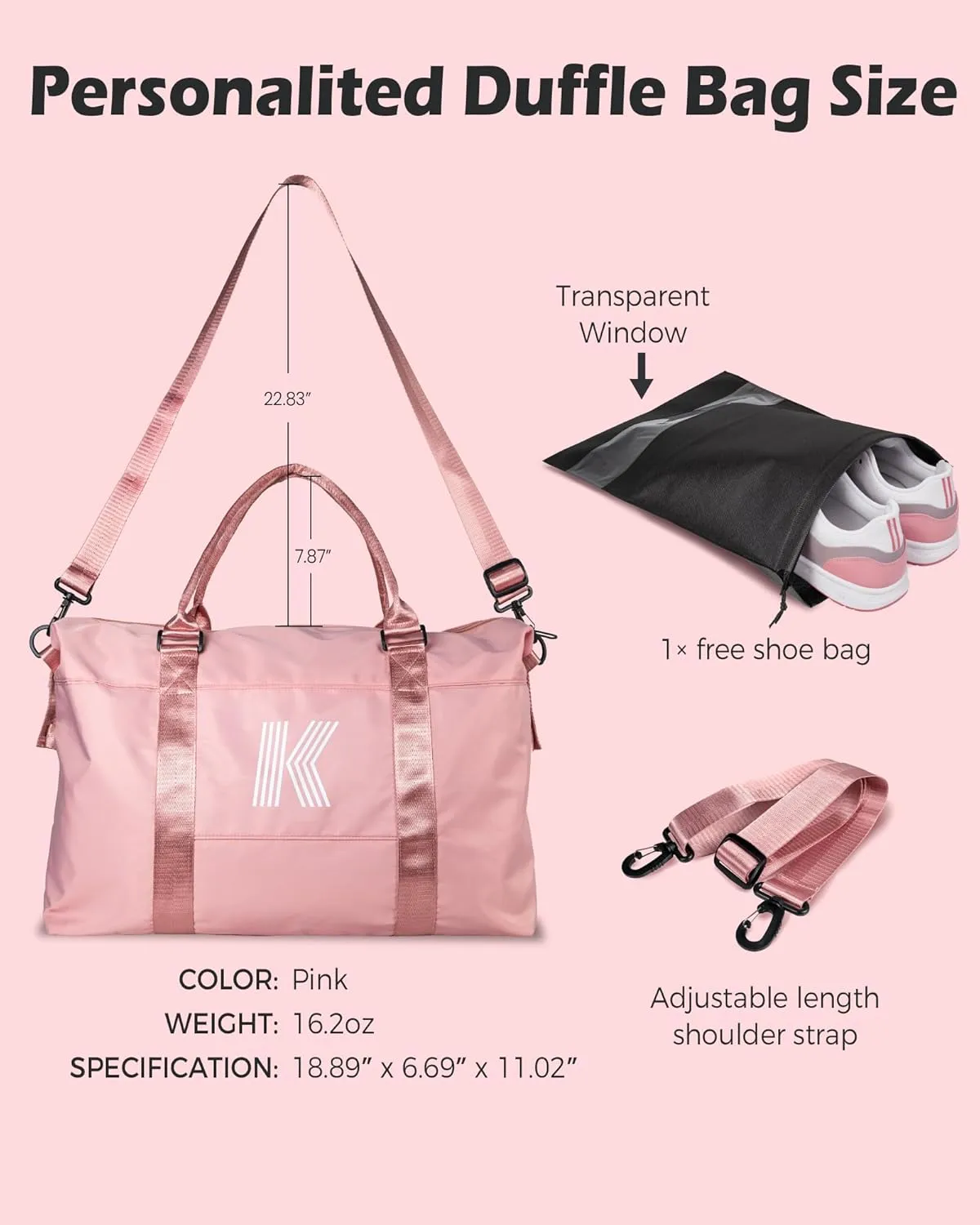 Gifts for Daughter, Initial Girls Travel Duffel Bag, Bride Gifts, Gift for Teen Girls 8 9 10 11 12 13 14 15 16 Year Old, Monogram Overnight Bag, Birthday Gift for Sister (Letter A)