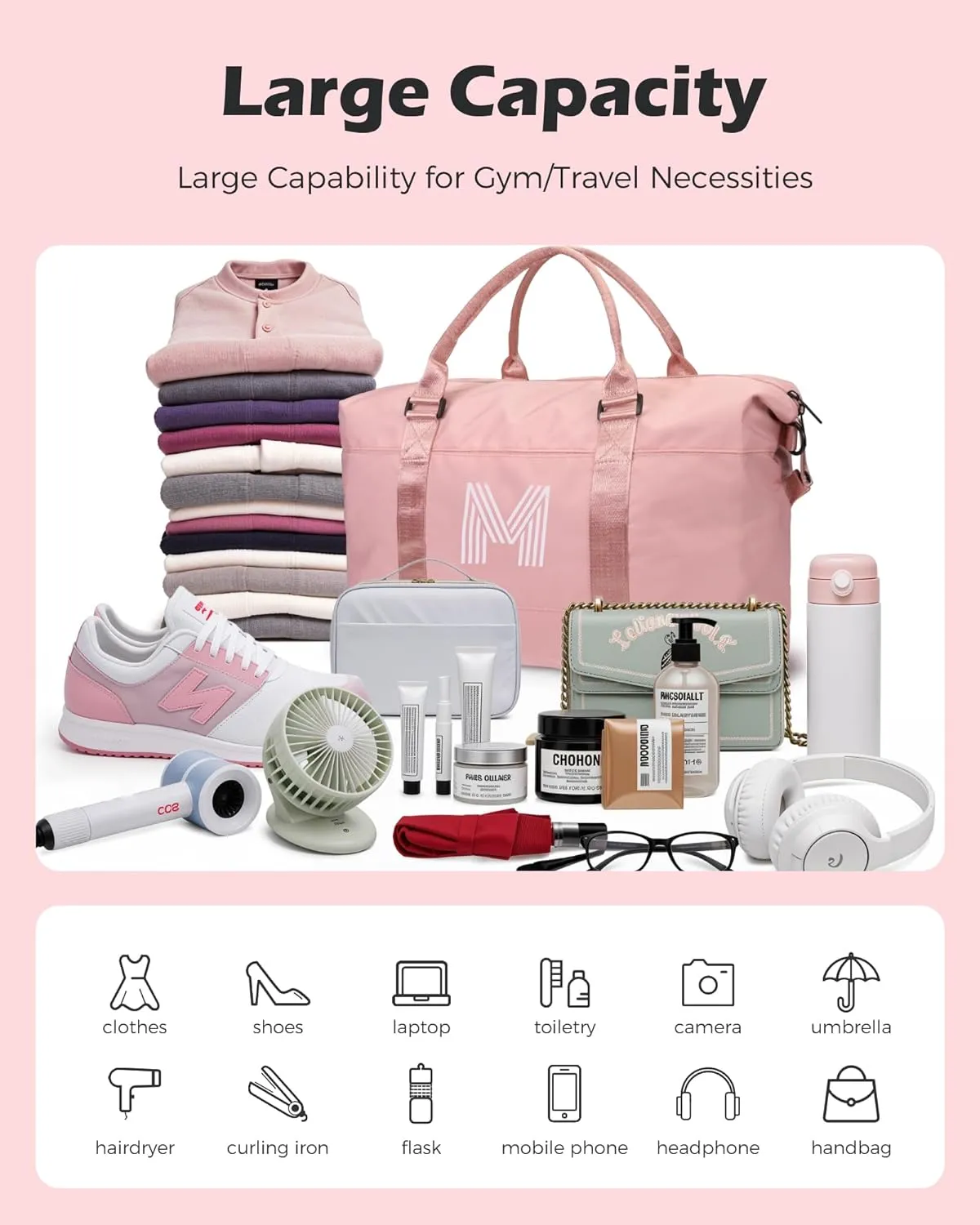 Gifts for Daughter, Initial Girls Travel Duffel Bag, Bride Gifts, Gift for Teen Girls 8 9 10 11 12 13 14 15 16 Year Old, Monogram Overnight Bag, Birthday Gift for Sister (Letter A)