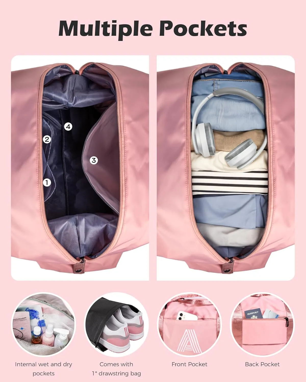 Gifts for Daughter, Initial Girls Travel Duffel Bag, Bride Gifts, Gift for Teen Girls 8 9 10 11 12 13 14 15 16 Year Old, Monogram Overnight Bag, Birthday Gift for Sister (Letter A)