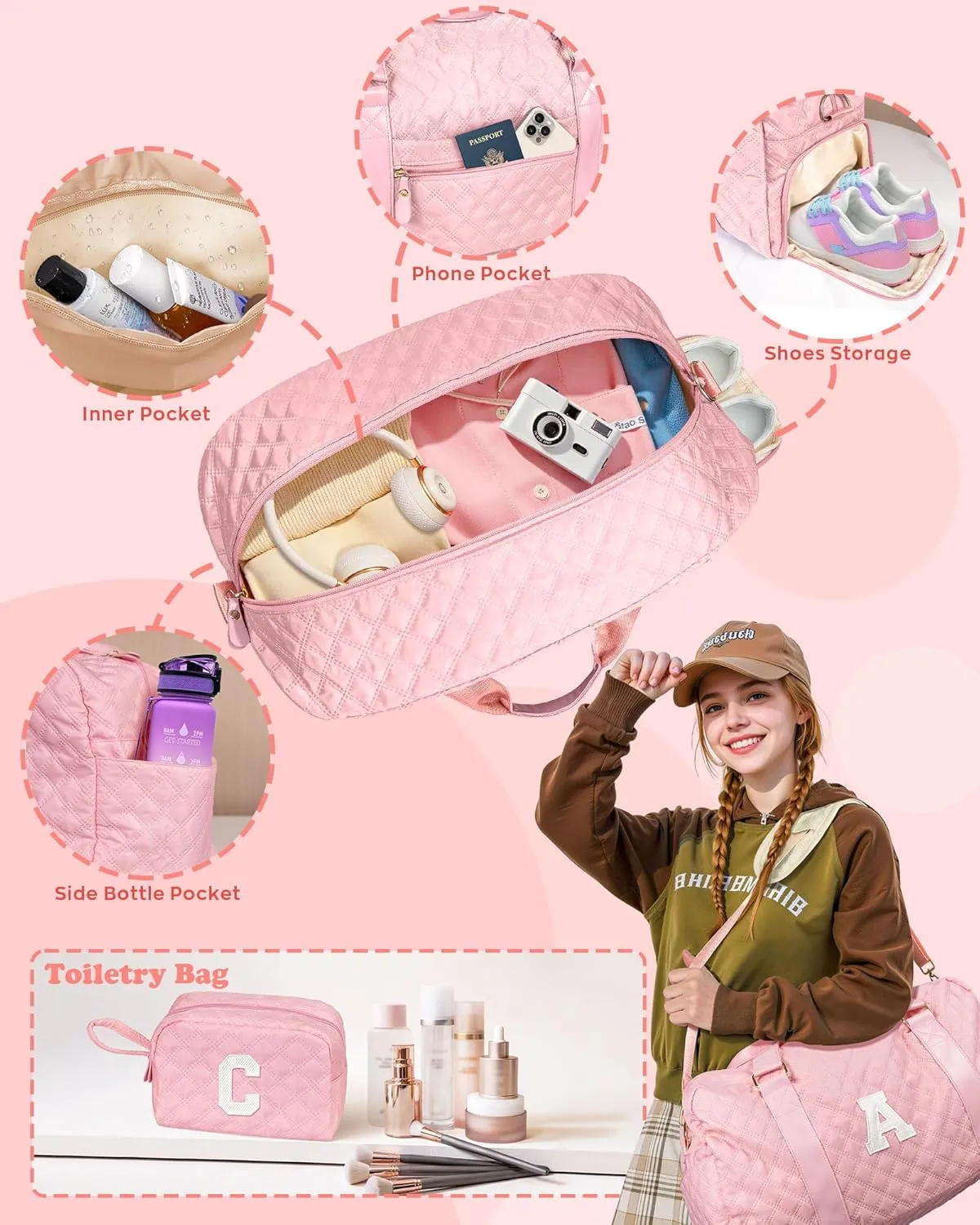Gifts for Girls Age 10 11 12 13 14 15 16 17 18, Initial Travel Duffel Bag, Graduation Gifts for Her, Monogram Overnight Bag, Gift for Friend Sister Women gifts