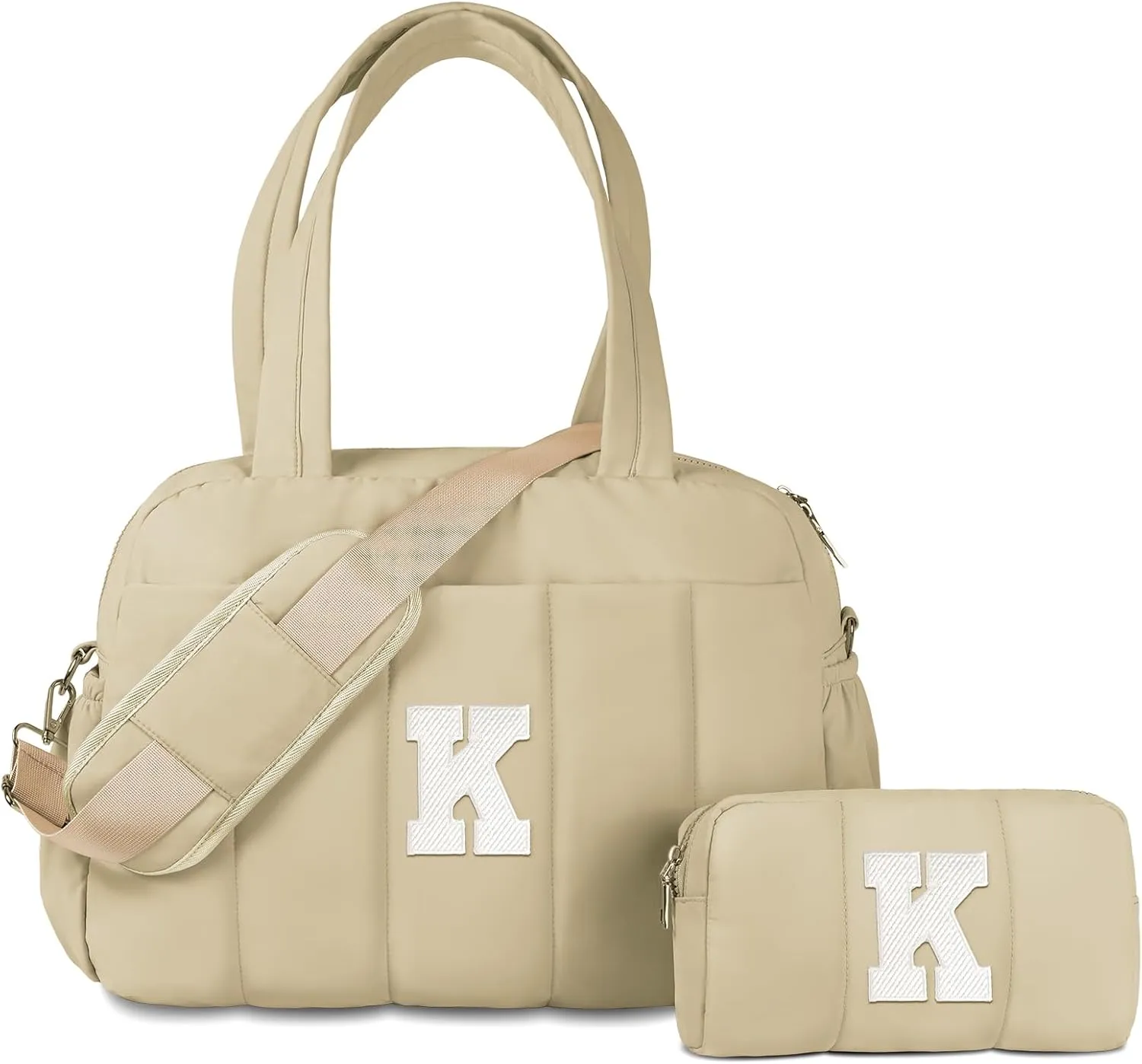 Gifts for Girls-Initial Lightweight Duffel Bag, Personalized Weekender Overnight Bags, Letter Travel bag with Makeup bags，Personalized Gift Idea for Women Her (Letter K)