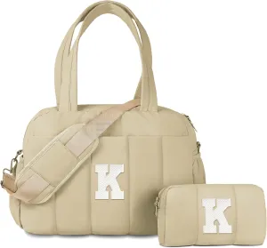 Gifts for Girls-Initial Lightweight Duffel Bag, Personalized Weekender Overnight Bags, Letter Travel bag with Makeup bags，Personalized Gift Idea for Women Her (Letter K)