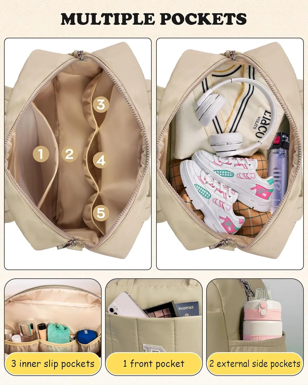Gifts for Girls-Initial Lightweight Duffel Bag, Personalized Weekender Overnight Bags, Letter Travel bag with Makeup bags，Personalized Gift Idea for Women Her (Letter K)