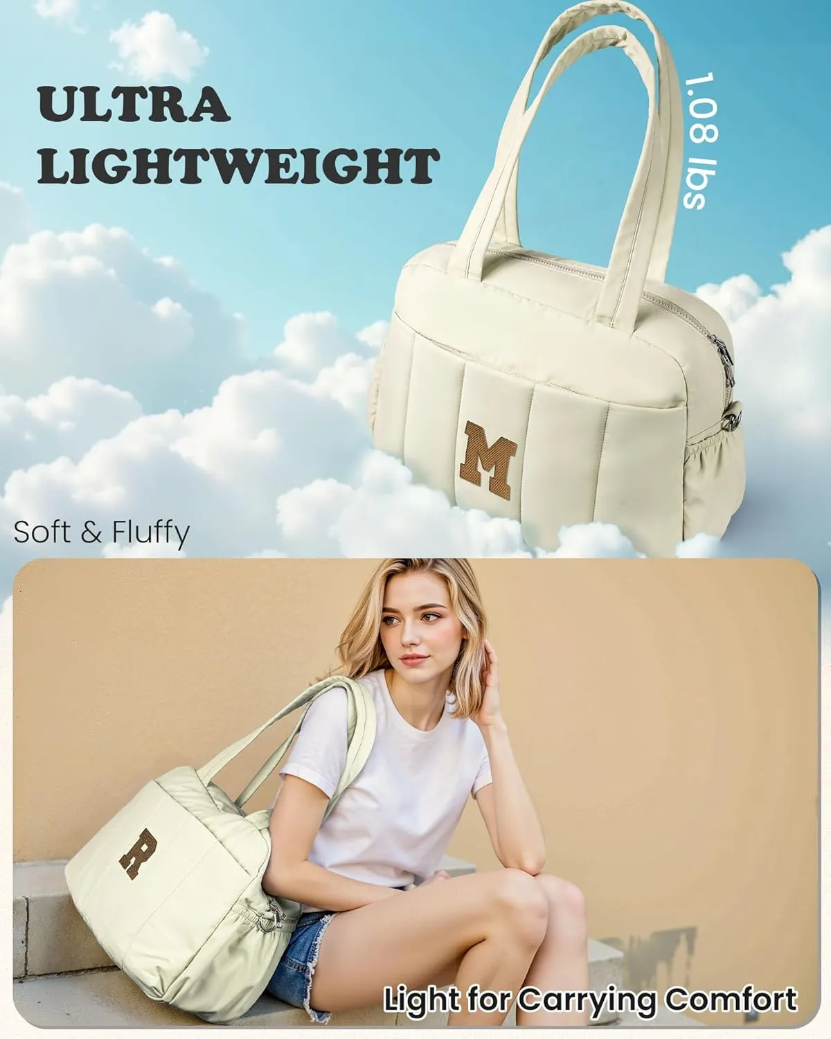 Gifts for Girls-Initial Lightweight Duffel Bag, Personalized Weekender Overnight Bags, Letter Travel bag with Makeup bags，Personalized Gift Idea for Women Her (Letter P)