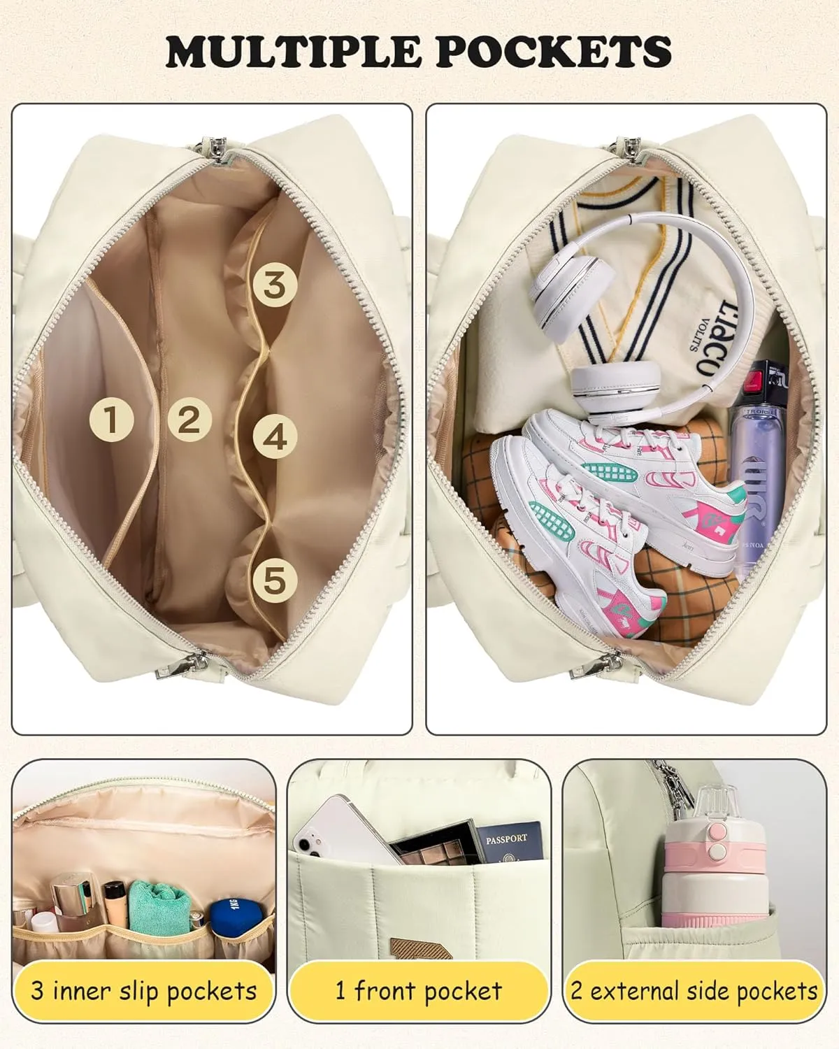 Gifts for Girls-Initial Lightweight Duffel Bag, Personalized Weekender Overnight Bags, Letter Travel bag with Makeup bags，Personalized Gift Idea for Women Her (Letter P)