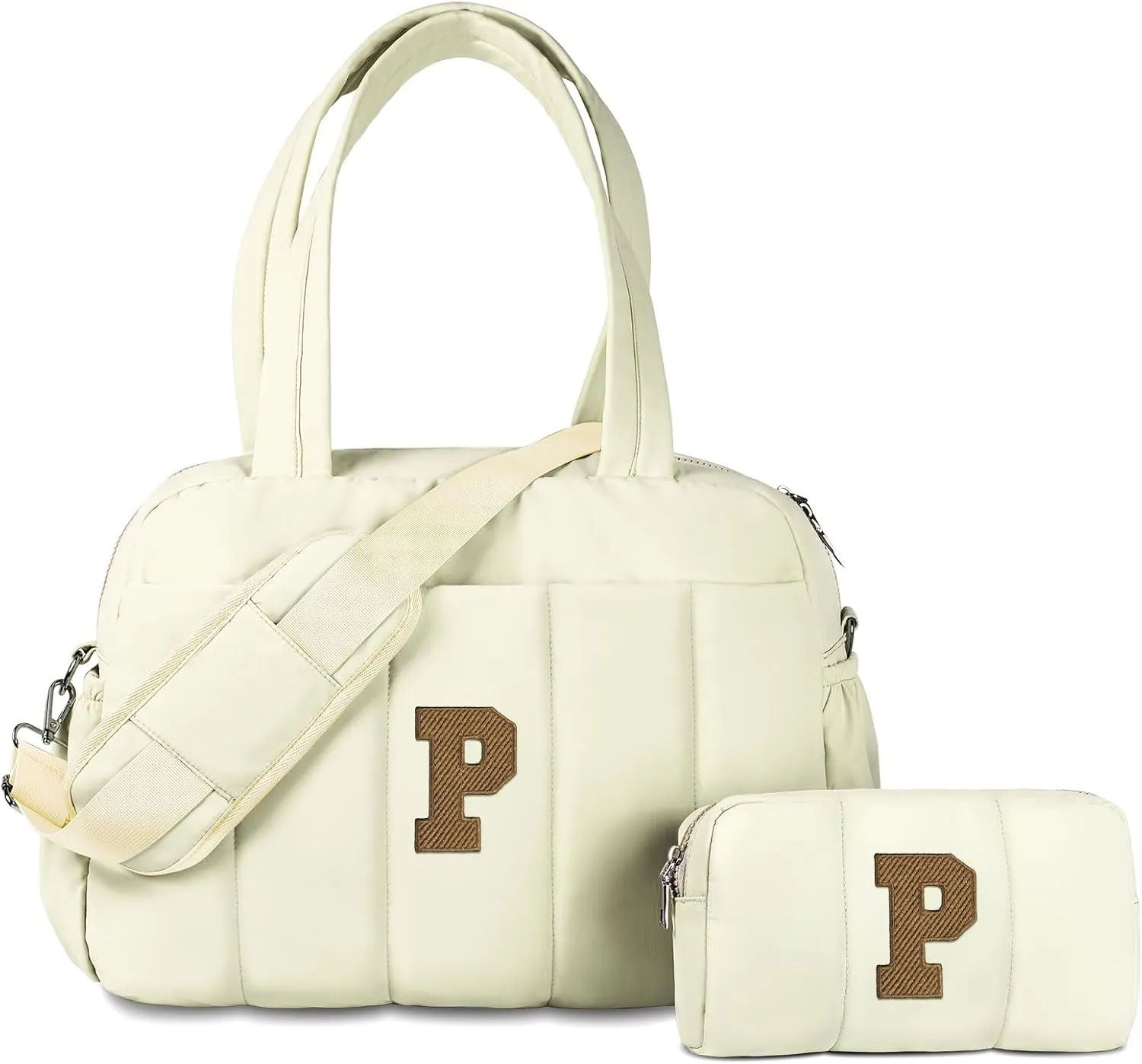 Gifts for Girls-Initial Lightweight Duffel Bag, Personalized Weekender Overnight Bags, Letter Travel bag with Makeup bags，Personalized Gift Idea for Women Her (Letter P)