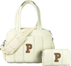 Gifts for Girls-Initial Lightweight Duffel Bag, Personalized Weekender Overnight Bags, Letter Travel bag with Makeup bags，Personalized Gift Idea for Women Her (Letter P)