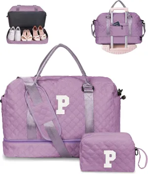 Gifts for Her-Overnight Bags for Women, Personalized Weekender Bag, Monogram Travel Bag, Letter Bag with Makeup Bag，Daughter Friend Gifts, Initial Gift for Mom Sister (Letter P)