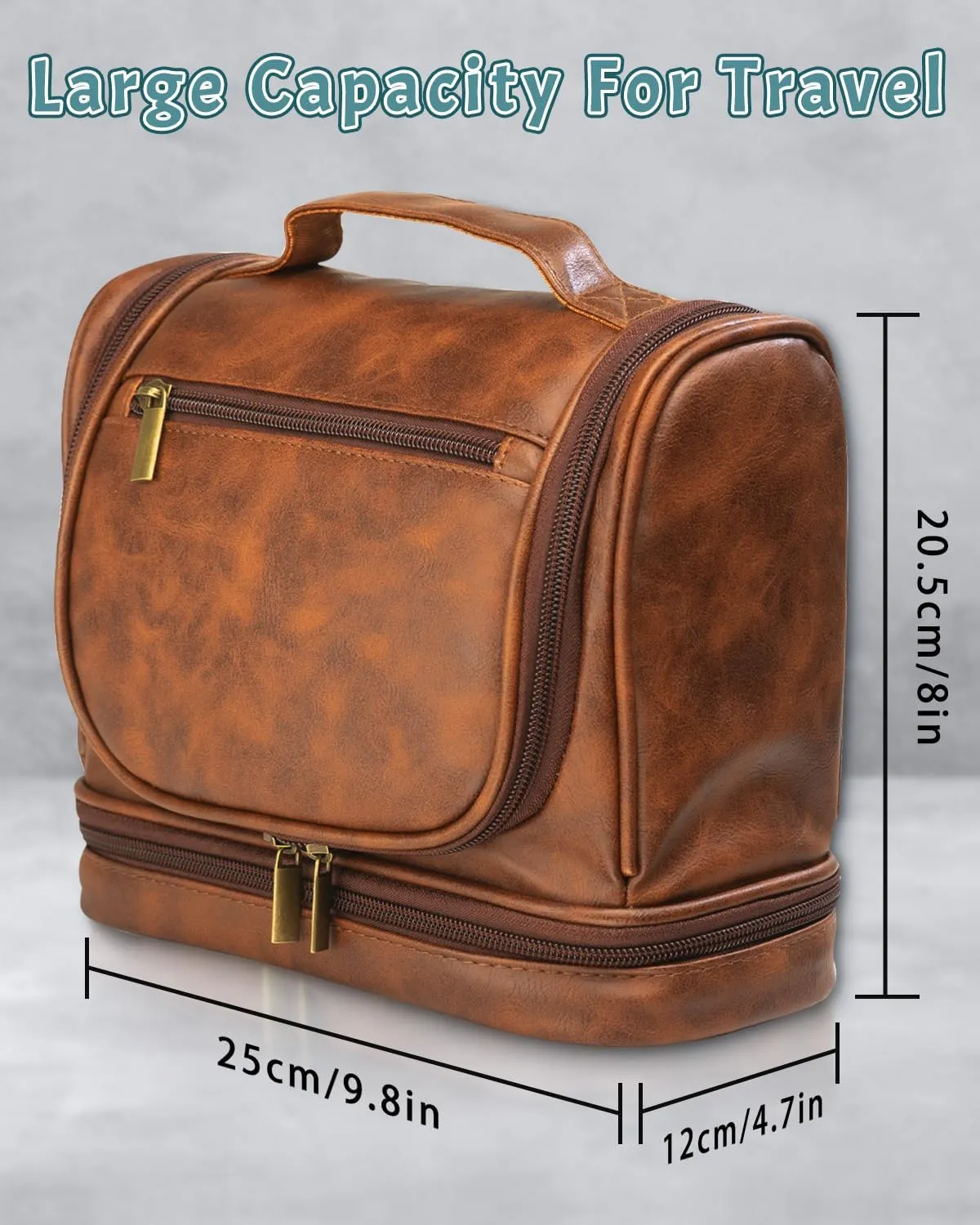 Gifts for Men, Travel Toiletry Bag Personalized, Leather Handcrafted Hanging Dopp Kit Shaving Bathroom Bag with Hook, Engraved with Name & Initial, Toiletries Organizer Leather Cosmetic Bags