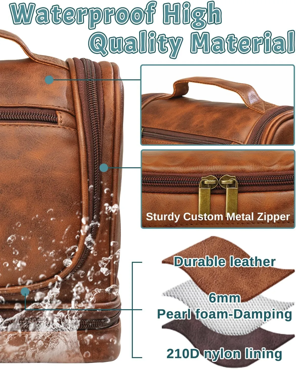 Gifts for Men, Travel Toiletry Bag Personalized, Leather Handcrafted Hanging Dopp Kit Shaving Bathroom Bag with Hook, Engraved with Name & Initial, Toiletries Organizer Leather Cosmetic Bags