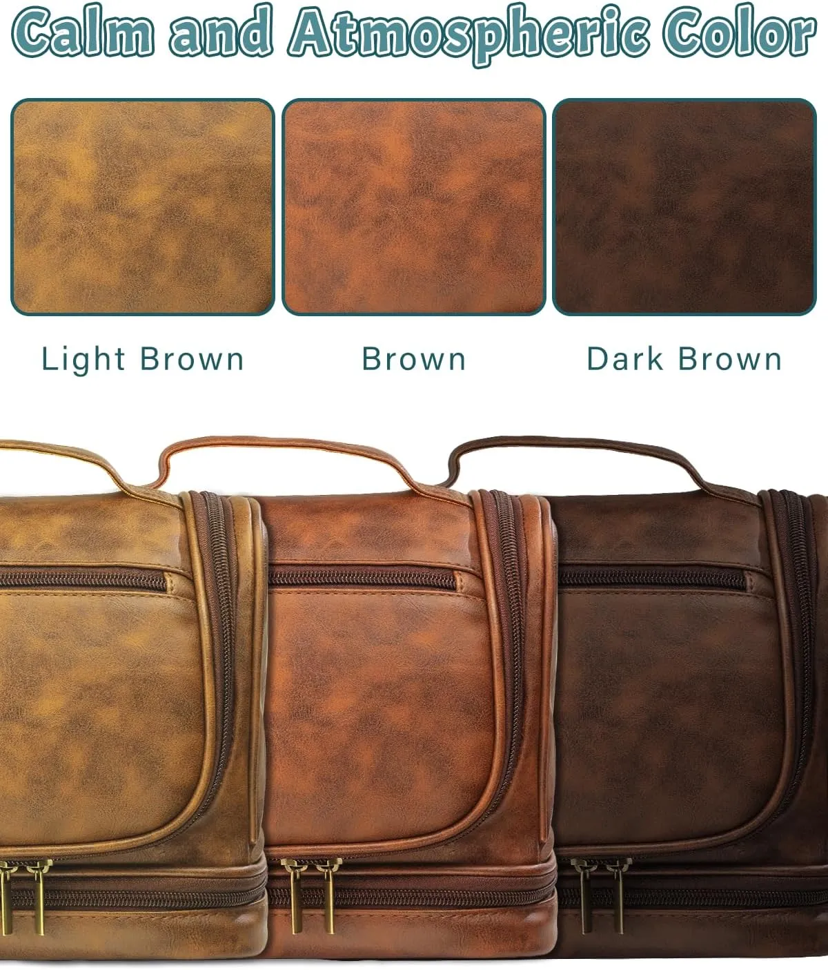 Gifts for Men, Travel Toiletry Bag Personalized, Leather Handcrafted Hanging Dopp Kit Shaving Bathroom Bag with Hook, Engraved with Name & Initial, Toiletries Organizer Leather Cosmetic Bags