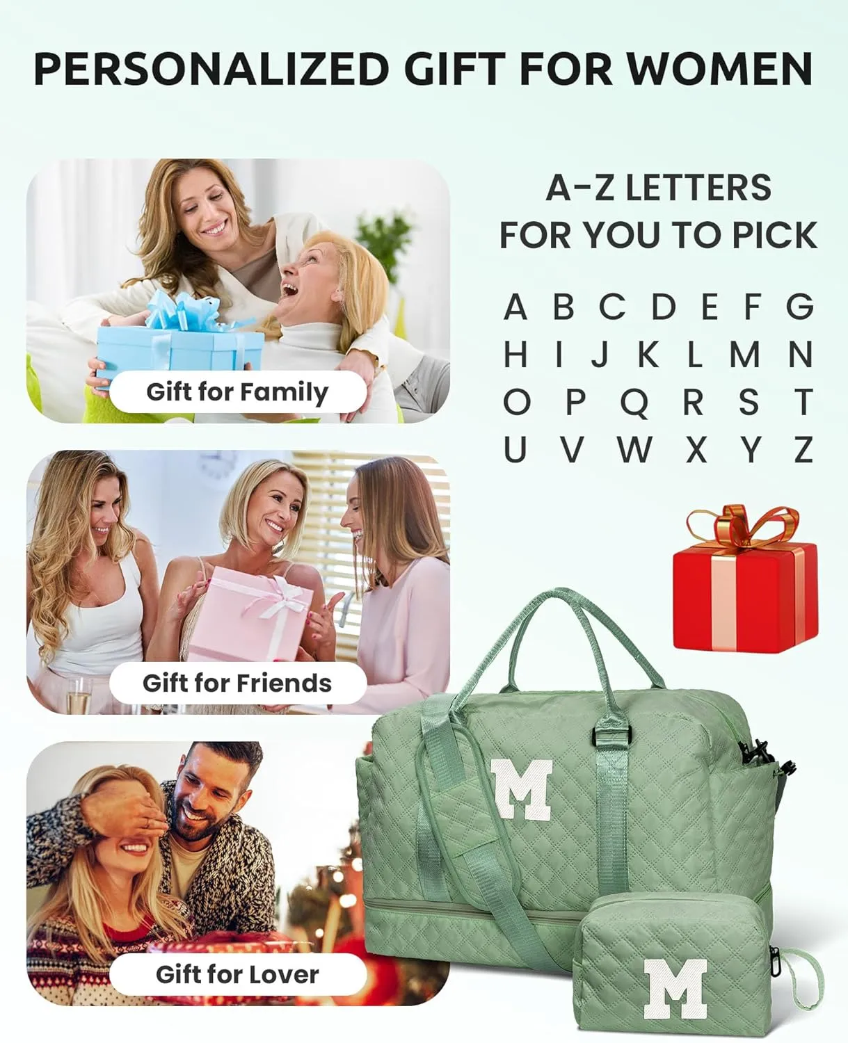 Gifts for Preteeens Girls 10-13-Initial Girl Travel Bag with Shoe Compartment, Weekender Bags for Women, Overnight Bag for Women, Travel Bag with Makeup Bag (Letter T)