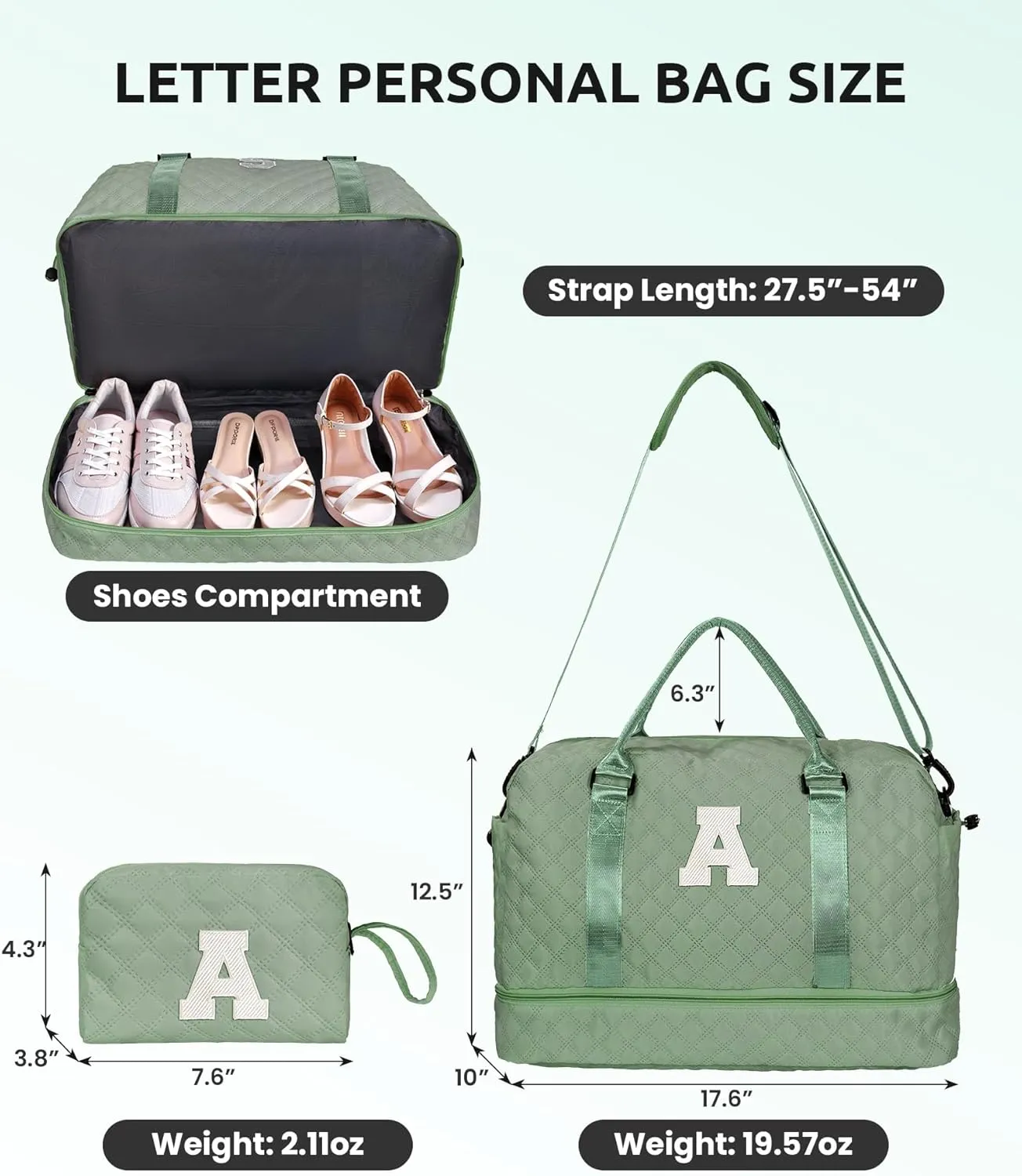 Gifts for Preteeens Girls 10-13-Initial Girl Travel Bag with Shoe Compartment, Weekender Bags for Women, Overnight Bag for Women, Travel Bag with Makeup Bag (Letter T)