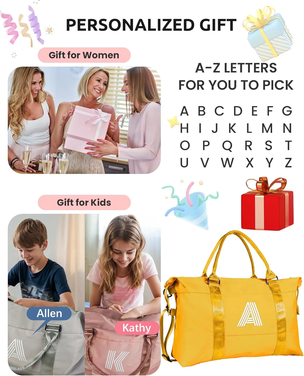 Gifts for Teenage Girls, Birthday Gift, Initial Travel Bag, Sports Bag, Personalized Weekender Bag, Monogram Overnight Bag Gift for Her (Letter Y)