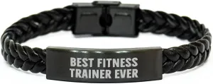 GIFTVILLE & SURPRISE Funny Fitness Trainer Gifts from Friends - Best Fitness Trainer Ever Interlaced Leather Bracelet for Men on Father's Day, Gifts for Fitness Trainers