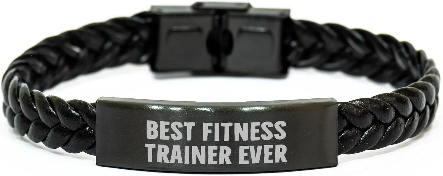 GIFTVILLE & SURPRISE Funny Fitness Trainer Gifts from Friends - Best Fitness Trainer Ever Interlaced Leather Bracelet for Men on Father's Day, Gifts for Fitness Trainers