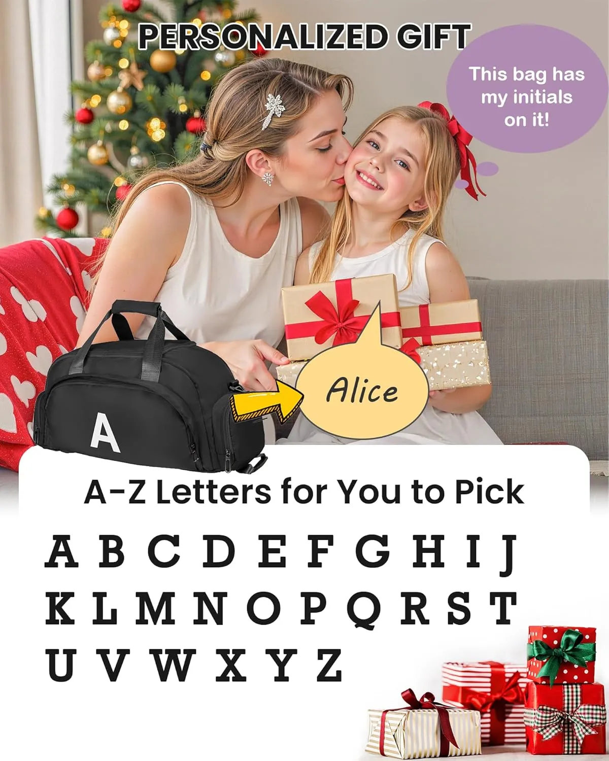 Girls Gifts for 15, Initial Gym Bags with Shoe Compartment, Personalized Girl Duffel Bag, Monogram Kid Overnight Bags, Teen Weekend Bag Birthday Gift for Kids Gift Idea for Female(Letter P)