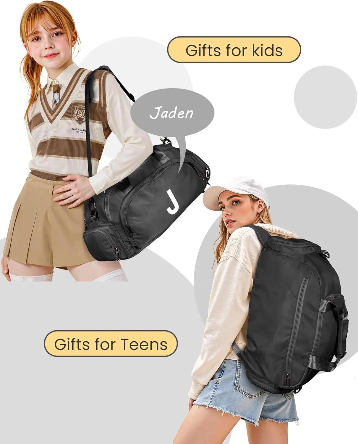 Girls Gifts for 15, Initial Gym Bags with Shoe Compartment, Personalized Girl Duffel Bag, Monogram Kid Overnight Bags, Teen Weekend Bag Birthday Gift for Kids Gift Idea for Female(Letter P)